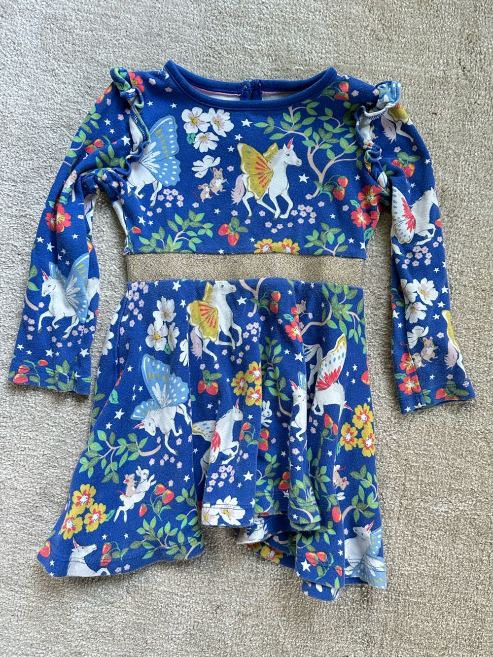 Mini Boden Blue Unicorn & Floral Dress